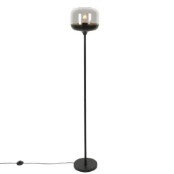 Design vloerlamp zwart met goud en smoke glas - Kyan