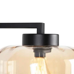 Design vloerlamp zwart met amber glas - Qara Down