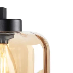 Design vloerlamp zwart met amber glas - Qara Down