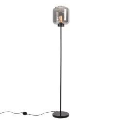 Design vloerlamp zwart met smoke glas - Qara