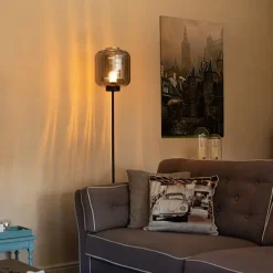 Design vloerlamp zwart met smoke glas - Qara