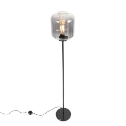 Design vloerlamp zwart met smoke glas - Qara