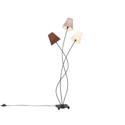 Design vloerlamp zwart met stoffen kappen 3-lichts - Melis