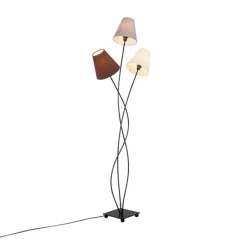 Design vloerlamp zwart met stoffen kappen 3-lichts - Melis