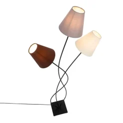 Design vloerlamp zwart met stoffen kappen 3-lichts - Melis