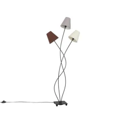 Design vloerlamp zwart met stoffen kappen 3-lichts - Melis