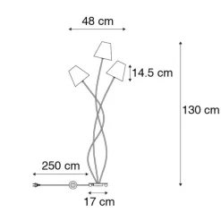 Design vloerlamp zwart met stoffen kappen 3-lichts - Melis