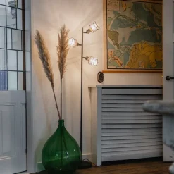 Design vloerlamp zwart met goud 3-lichts - Noud