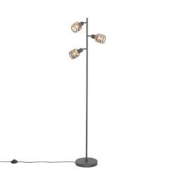Design vloerlamp zwart met goud 3-lichts - Noud