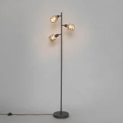 Design vloerlamp zwart met goud 3-lichts - Noud