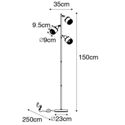 Design vloerlamp zwart met goud 3-lichts - Noud