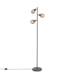 Design vloerlamp zwart met goud 3-lichts - Noud