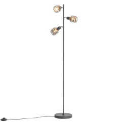 Design vloerlamp zwart met goud 3-lichts - Noud