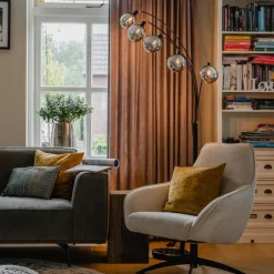 Design vloerlamp zwart met smoke glas 5-lichts - Sixties Marmo