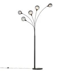 Design vloerlamp zwart met smoke glas 5-lichts - Sixties Marmo