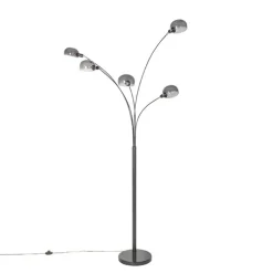 Design vloerlamp zwart met smoke glas 5-lichts - Sixties Marmo