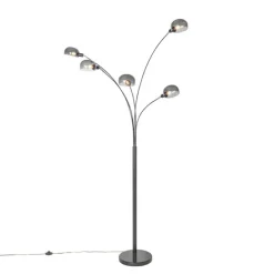 Design vloerlamp zwart met smoke glas 5-lichts - Sixties Marmo