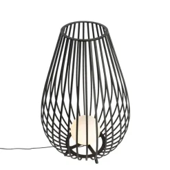 Design vloerlamp zwart met opaal 110 cm IP44 - Angela