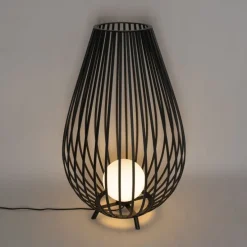 Design vloerlamp zwart met opaal 110 cm IP44 - Angela