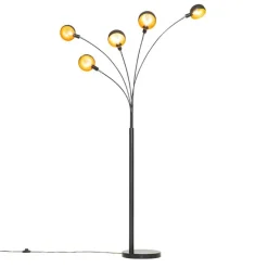 Design vloerlamp zwart met goud 5-lichts - Sixties Marmo