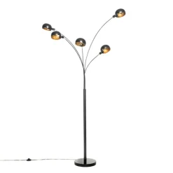 Design vloerlamp zwart met goud 5-lichts - Sixties Marmo