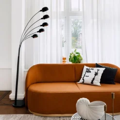 Design vloerlamp zwart met goud 5-lichts - Sixties Marmo