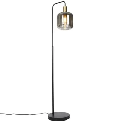 Design vloerlamp zwart met goud en smoke glas - Zuzanna