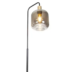 Design vloerlamp zwart met goud en smoke glas - Zuzanna