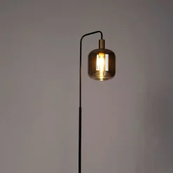 Design vloerlamp zwart met goud en smoke glas - Zuzanna