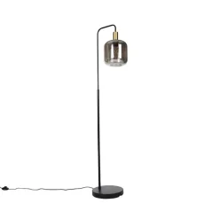 Design vloerlamp zwart met goud en smoke glas - Zuzanna