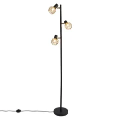 Design vloerlamp zwart met goud 3-lichts verstelbaar - Mesh