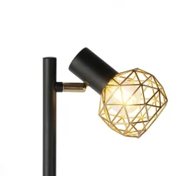 Design vloerlamp zwart met goud 3-lichts verstelbaar - Mesh