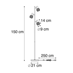 Design vloerlamp zwart met goud 3-lichts verstelbaar - Mesh