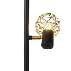 Design vloerlamp zwart met goud 3-lichts verstelbaar - Mesh