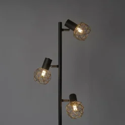 Design vloerlamp zwart met goud 3-lichts verstelbaar - Mesh