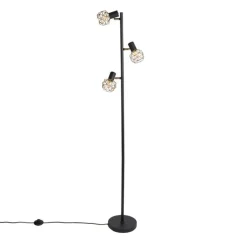 Design vloerlamp zwart met goud 3-lichts verstelbaar - Mesh