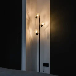 Design vloerlamp zwart met goud 3-lichts verstelbaar - Mesh