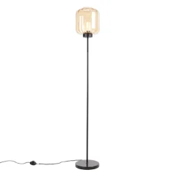 Design vloerlamp zwart met amber glas - Qara