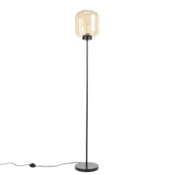 Design vloerlamp zwart met amber glas - Qara