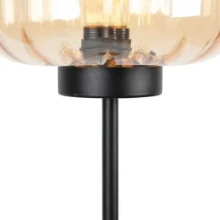 Design vloerlamp zwart met amber glas - Qara