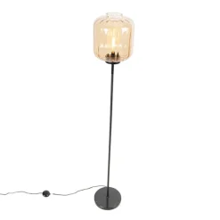 Design vloerlamp zwart met amber glas - Qara