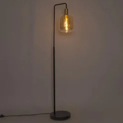Design vloerlamp zwart met messing en amber glas - Zuzanna