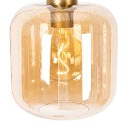 Design vloerlamp zwart met messing en amber glas - Zuzanna