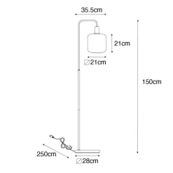 Design vloerlamp zwart met messing en amber glas - Zuzanna