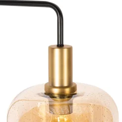 Design vloerlamp zwart met messing en amber glas - Zuzanna