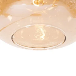 Design vloerlamp zwart met messing en amber glas - Zuzanna