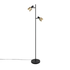 Design vloerlamp zwart met goud 2-lichts - Stijn