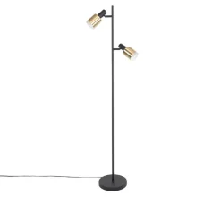 Design vloerlamp zwart met goud 2-lichts - Stijn