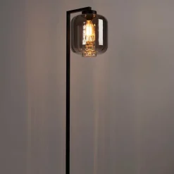 Design vloerlamp zwart met smoke glas - Qara Down