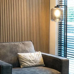 Design vloerlamp zwart met smoke glas - Qara Down